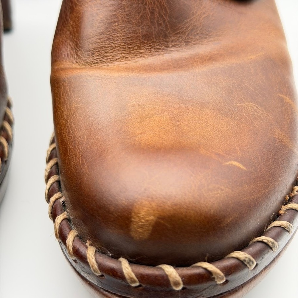 Frye Charlotte Ring Harness Clogs Womens Sz 10 Brown Leather Slip On Whip Stitch - Picture 3 of 12